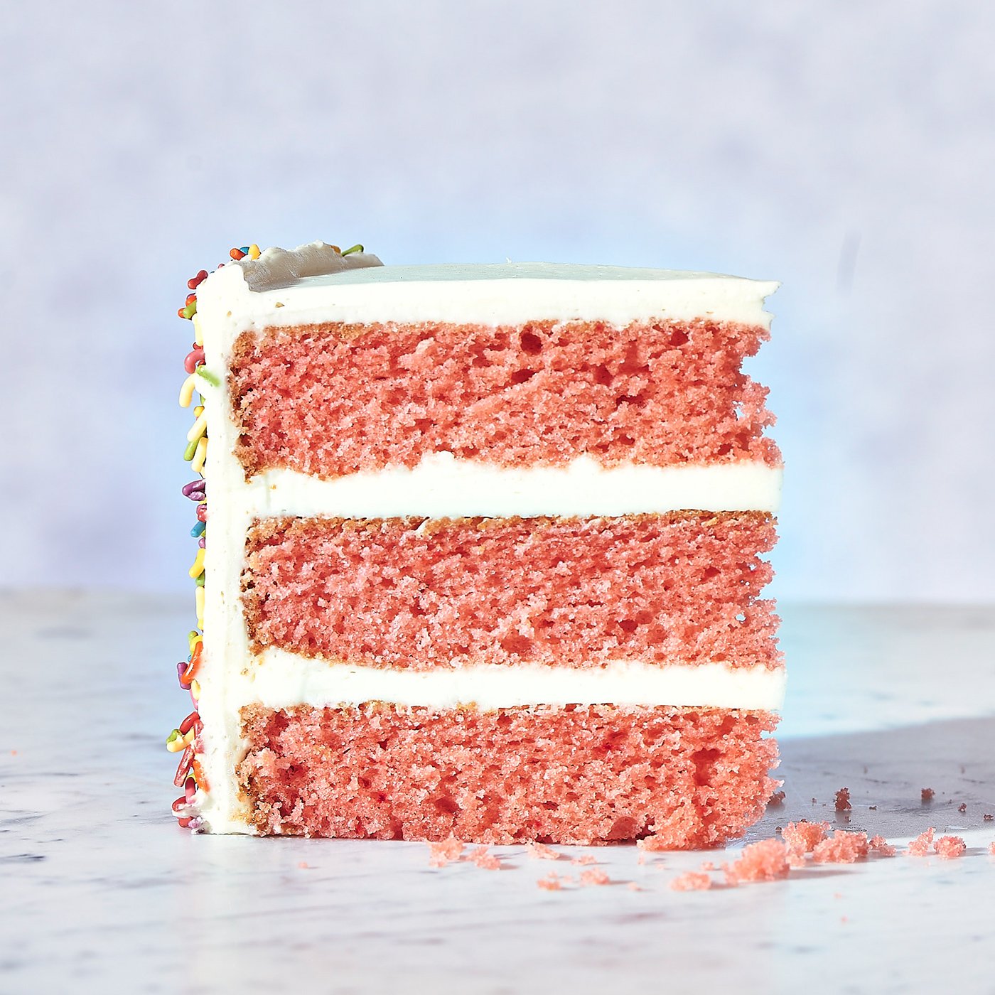 slice of pink velvet cake - vegan